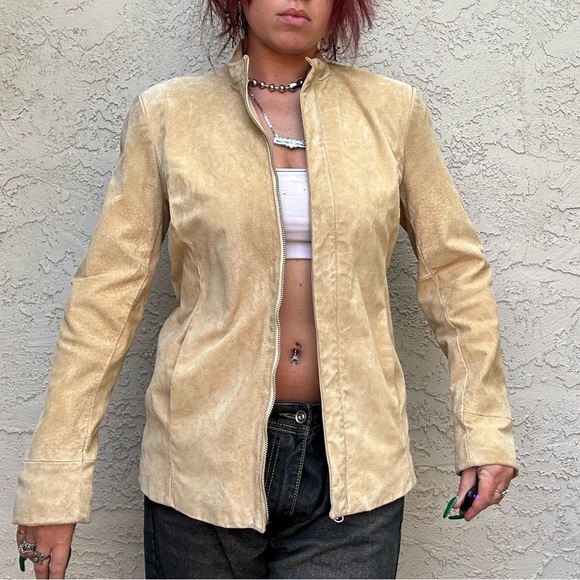 Y2k Genuine Leather Suede Moto Style Jacket - Picture 1 of 10